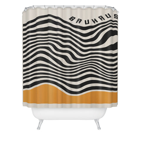 Cocoon Design Bauhaus Wavy Lines and Yellow Shower Curtain