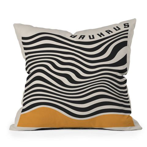 Cocoon Design Bauhaus Wavy Lines and Yellow Throw Pillow