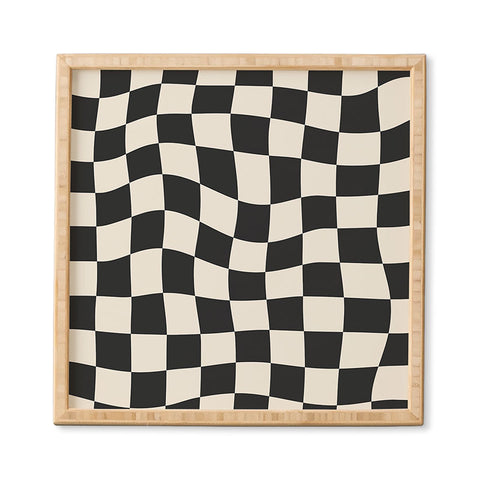 Cocoon Design Black and White Wavy Checkered Framed Wall Art