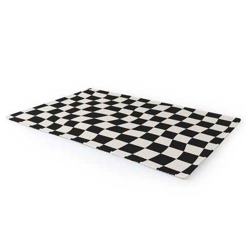 Cocoon Design Black and White Wavy Checkered Area Rug