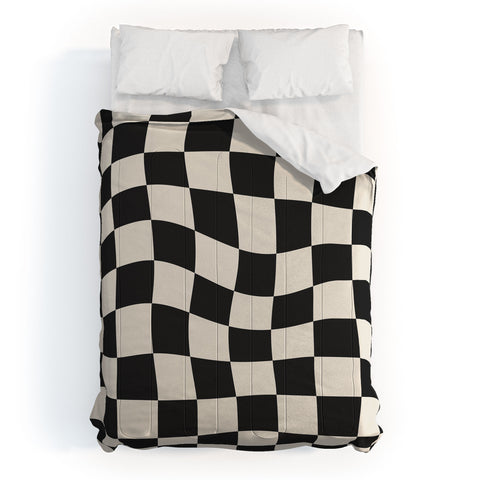 Cocoon Design Black and White Wavy Checkered Comforter