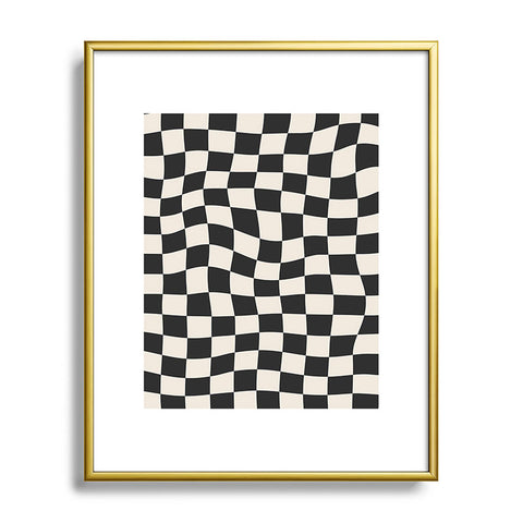 Cocoon Design Black and White Wavy Checkered Metal Framed Art Print