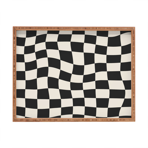Cocoon Design Black and White Wavy Checkered Rectangular Tray
