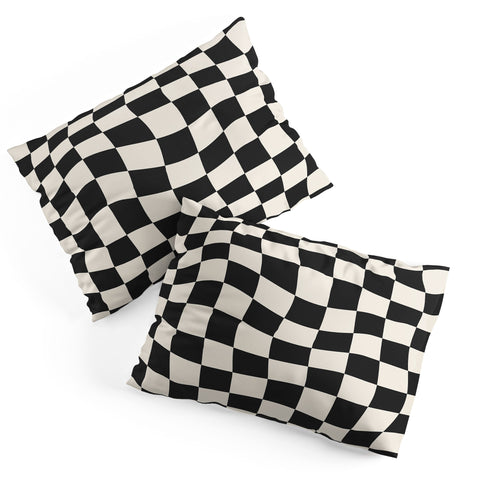 Cocoon Design Black and White Wavy Checkered Pillow Shams