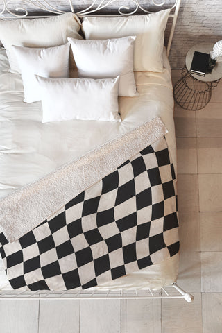 Cocoon Design Black and White Wavy Checkered Fleece Throw Blanket