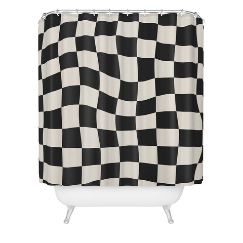 Cocoon Design Black and White Wavy Checkered Shower Curtain