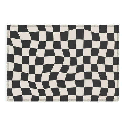 Cocoon Design Black and White Wavy Checkered Outdoor Rug