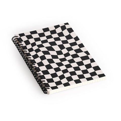 Cocoon Design Black and White Wavy Checkered Spiral Notebook