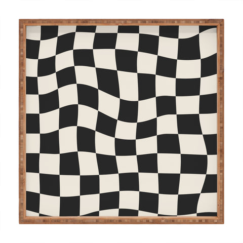 Cocoon Design Black and White Wavy Checkered Square Tray