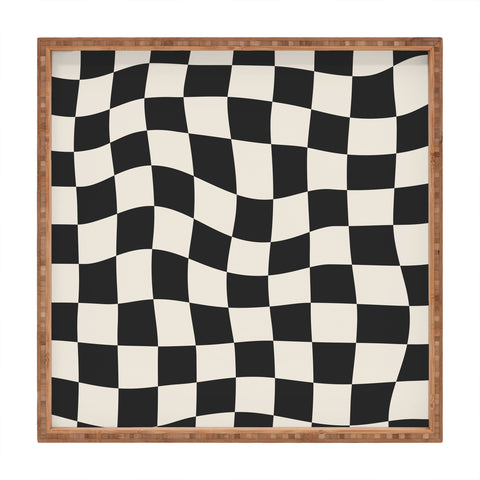 Cocoon Design Black and White Wavy Checkered Square Tray
