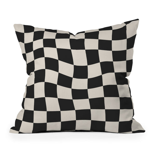 Cocoon Design Black and White Wavy Checkered Throw Pillow