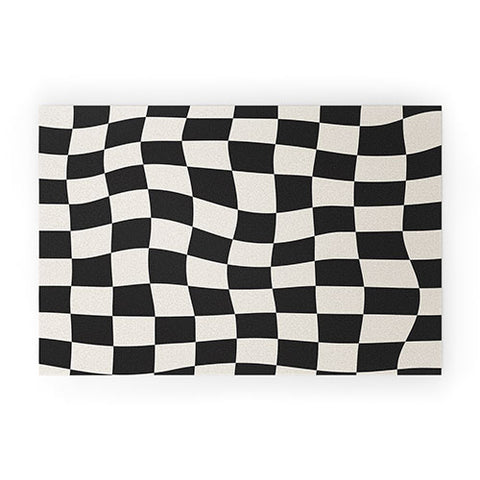 Cocoon Design Black and White Wavy Checkered Welcome Mat