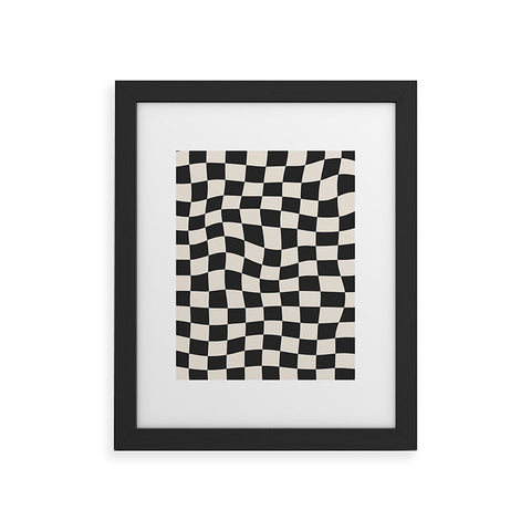 Cocoon Design Black and White Wavy Checkered Framed Art Print