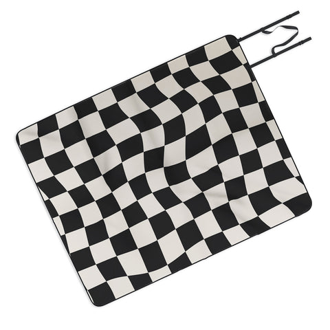 Cocoon Design Black and White Wavy Checkered Picnic Blanket