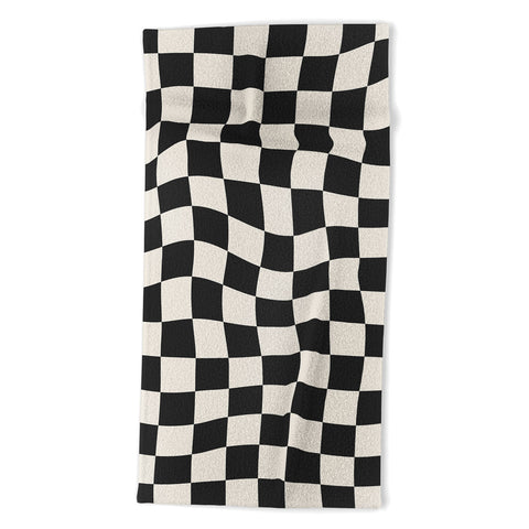 Cocoon Design Black and White Wavy Checkered Beach Towel
