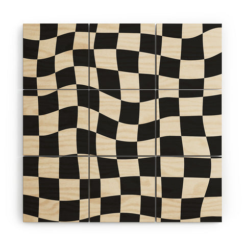 Cocoon Design Black and White Wavy Checkered Wood Wall Mural
