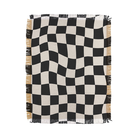 Cocoon Design Black and White Wavy Checkered Throw Blanket