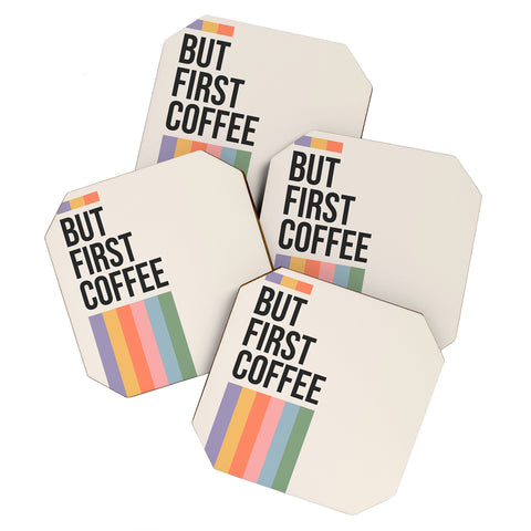 Cocoon Design But First Coffee Retro Colorful Coaster Set