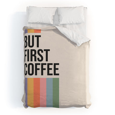 Cocoon Design But First Coffee Retro Colorful Duvet Cover