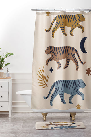 Cocoon Design Celestial Tigers with Moon Shower Curtain And Mat
