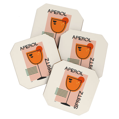 Cocoon Design Cocktail Print Aperol Spritz Coaster Set