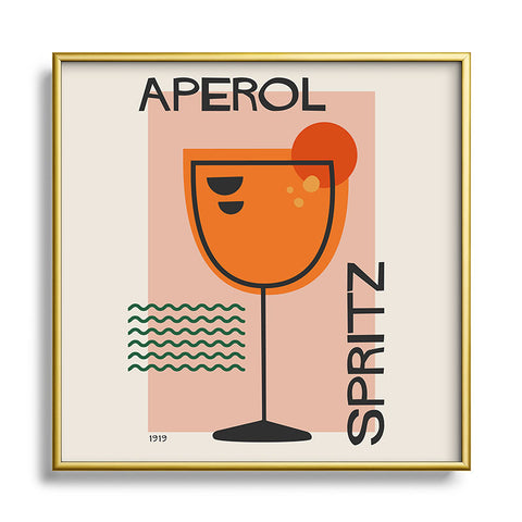 Cocoon Design Cocktail Print Aperol Spritz Square Metal Framed Art Print