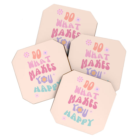 Cocoon Design Danish Pastel Retro Inspirational Quote Coaster Set