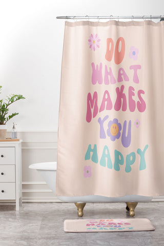 Cocoon Design Danish Pastel Retro Inspirational Quote Shower Curtain And Mat