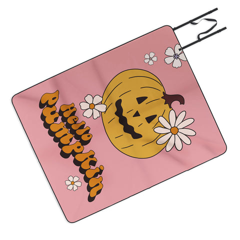 Cocoon Design Hello Pumpkin Retro Pink Picnic Blanket