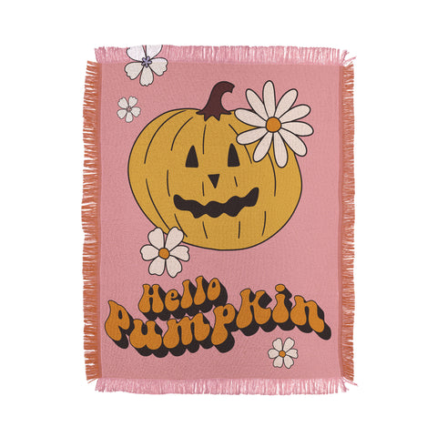 Cocoon Design Hello Pumpkin Retro Pink Throw Blanket