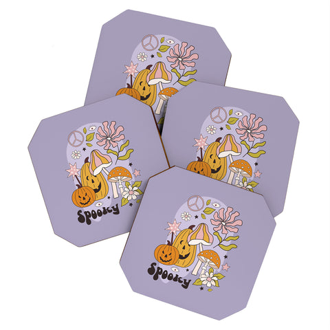 Cocoon Design Hippie Groovy Halloween Print Coaster Set