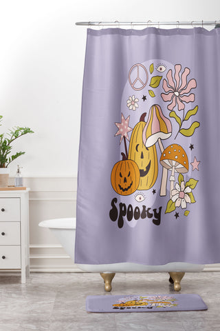 Cocoon Design Hippie Groovy Halloween Print Shower Curtain And Mat