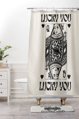 Cocoon Design Lucky you Queen of Hearts Black Shower Curtain And Mat
