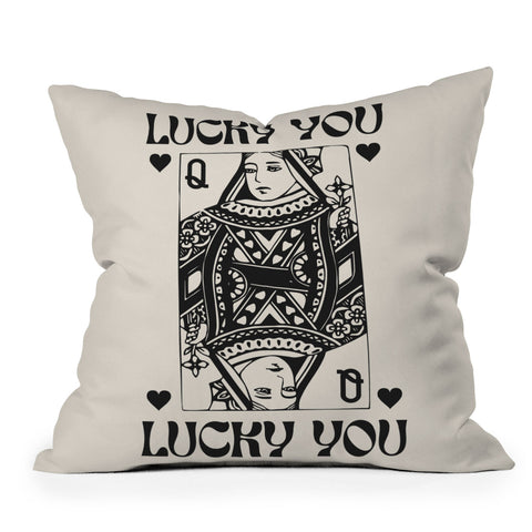Cocoon Design Lucky you Queen of Hearts Black Outdoor Throw Pillow