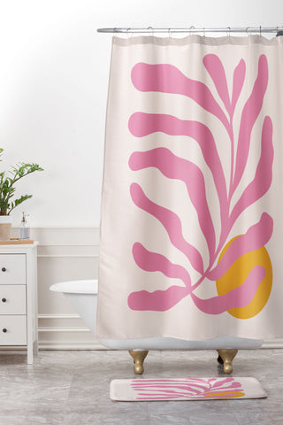 Cocoon Design Matisse Cut Out Pink Leaf Shower Curtain And Mat