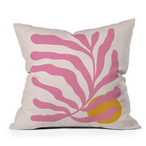 Cocoon Design Matisse Cut Out Pink Leaf Outdoor Throw Pillow