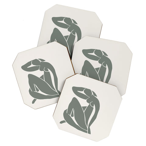 Cocoon Design Matisse Woman Nude Sage Green Coaster Set