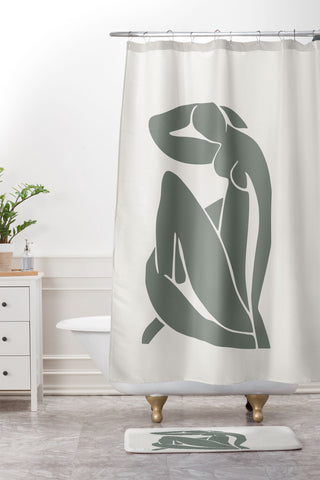 Cocoon Design Matisse Woman Nude Sage Green Shower Curtain And Mat