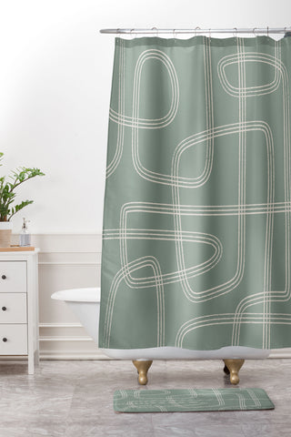 Cocoon Design Modern Sage Green Abstract Shower Curtain And Mat