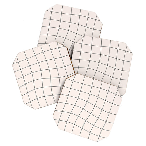 Cocoon Design Retro Warped Grid Black and White Coaster Set