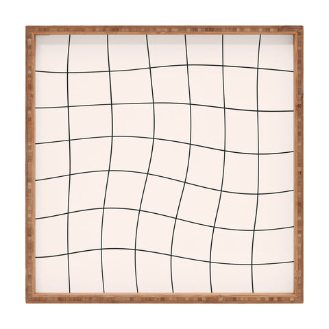 Cocoon Design Retro Warped Grid Black and White Square Tray