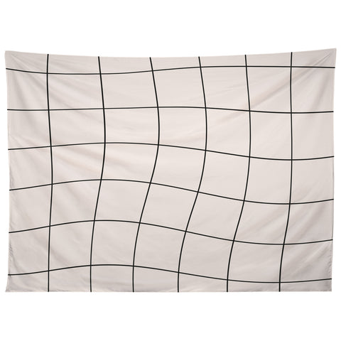 Cocoon Design Retro Warped Grid Black and White Tapestry