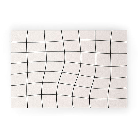 Cocoon Design Retro Warped Grid Black and White Welcome Mat