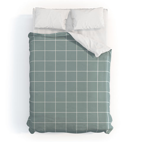 Cocoon Design Sage Green Retro Grid Pattern Duvet Cover