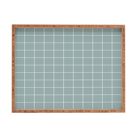 Cocoon Design Sage Green Retro Grid Pattern Rectangular Tray