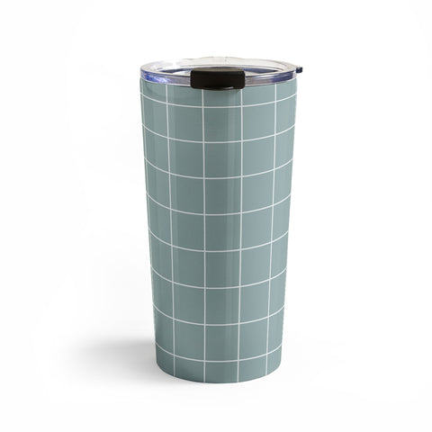 Cocoon Design Sage Green Retro Grid Pattern Travel Mug