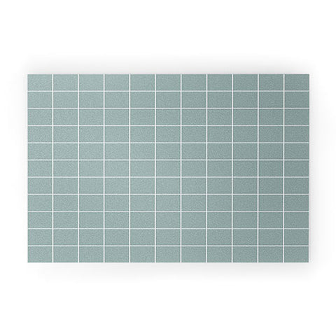 Cocoon Design Sage Green Retro Grid Pattern Welcome Mat