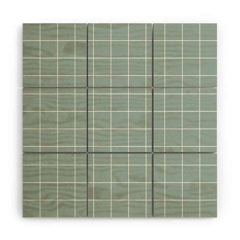 Cocoon Design Sage Green Retro Grid Pattern Wood Wall Mural