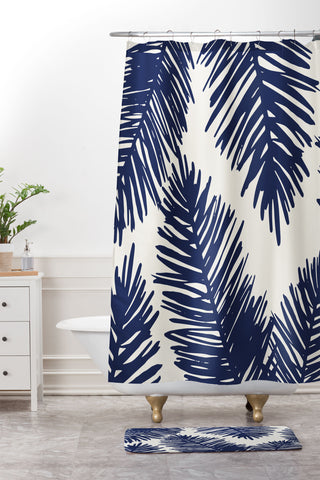 Cocoon Design Tropical blue palms Shower Curtain And Mat
