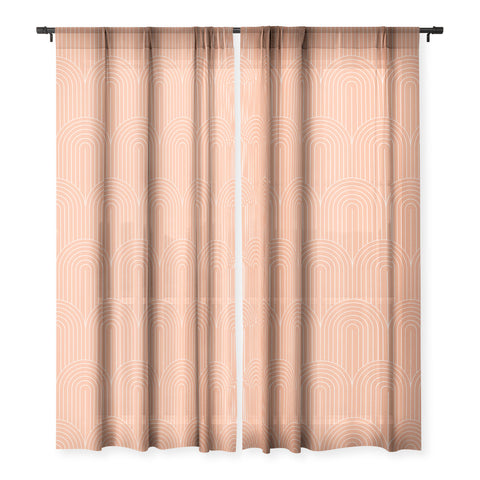 Colour Poems Art Deco Arch Pattern Peach Sheer Window Curtain
